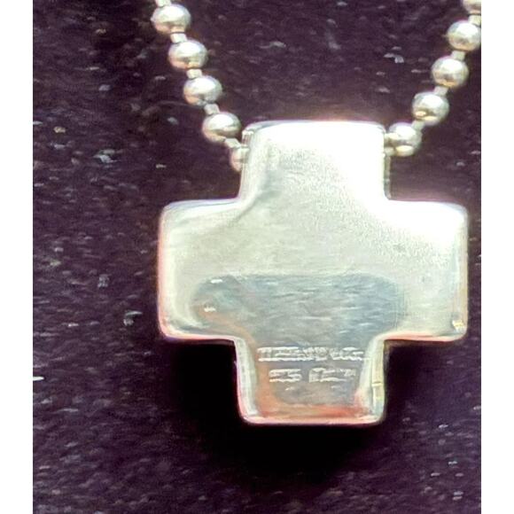Tiffany & Co. 925 Sterling Silver Cross Chain Necklace Made in Italy Box & Pouch - Picture 4 of 6